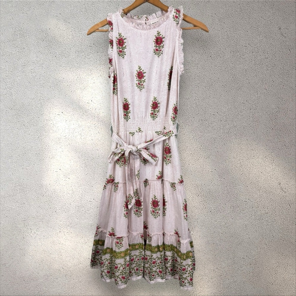 ROLLER RABBIT Valley Floral Naoki Belted Midi Dress Cotton Sz XS - Picture 2 of 6